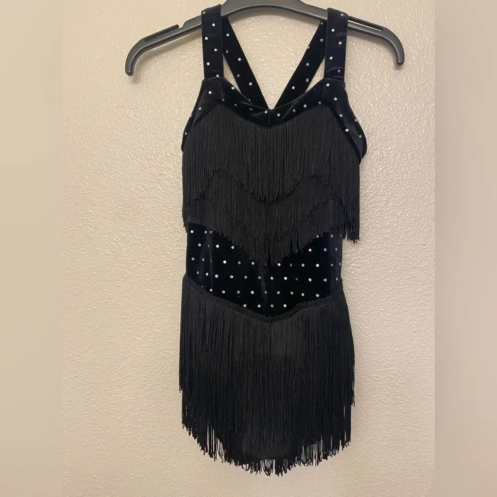 Weissman dance costume black velvet crystal fringe All That Jazz 11704 child LC